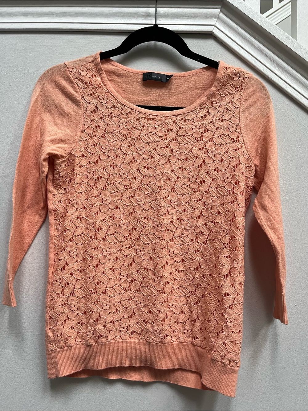 The Limited Floral Lace Front Sweater Top in Peach